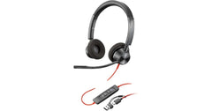 Poly Blackwire 3320 Wired Dual-Ear Boom Mic USB-C Headset + USB-C/A Adapter Noise-Canceling Mic.