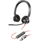 Poly USB wired headset Blackwire 3320 Dual Ear Boom Mic C/a Adapter Noise Canceling