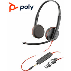 Poly Blackwire 3325 Wired Dual Ear Boom Mic Usb C & Usb A & 3.5mm Noise Canceling Mic For Pc & Mac & Mobile Works With Teams (certified) - CompuMe