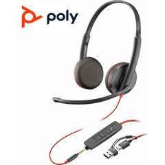 Poly Blackwire 3325 Wired Dual Ear Boom Mic Usb C & Usb A & 3.5mm Noise Canceling Mic For Pc & Mac & Mobile Works With Teams (certified)