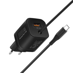 Promate Powerport Pdqc3 Usb C Charger Premium 33w With 22.5w Quick Charge 3.0 Port & 1.5m Type C Cable Eu Interface Black