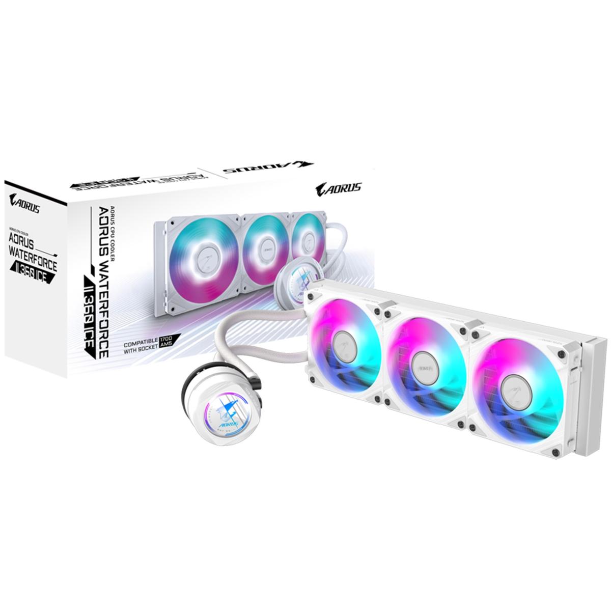 AORUS WATERFORCE II 360 ICE All-in-one 360mm CPU Liquid Cooler With 330-degree Rotatable Water Block Design & Improved Cooling Efficiency, 120mm ARGB Fans Daisy-Chain Mag Fans | AORUS WATERFORCE II 360 ICE | AORUS WATERFORCE II 360 ICE All-in-one 360mm CPU Liquid Cooler With 330-degree Rotatable Water Block Design & Improved Cooling Efficiency, 120mm ARGB Fans Daisy-Chain Mag Fans | AORUS WATERFORCE II 360 ICE |