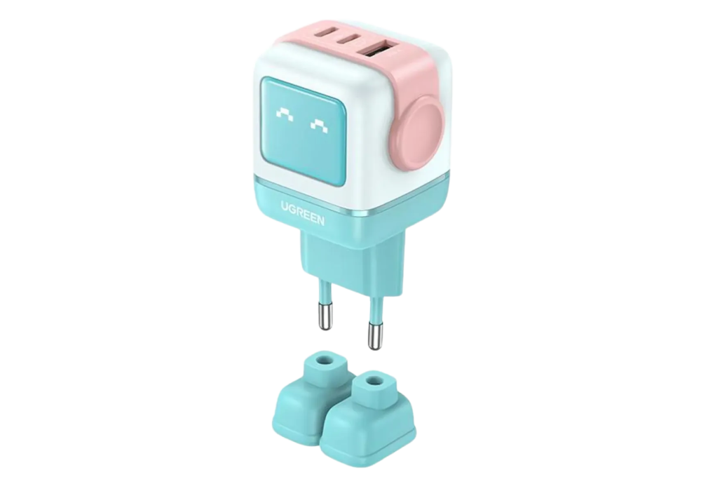 UGREEN CD361 Uno RG 65W Robot GaN 3-Port Fast Charger 2C1A EU Plug - Pink Blue