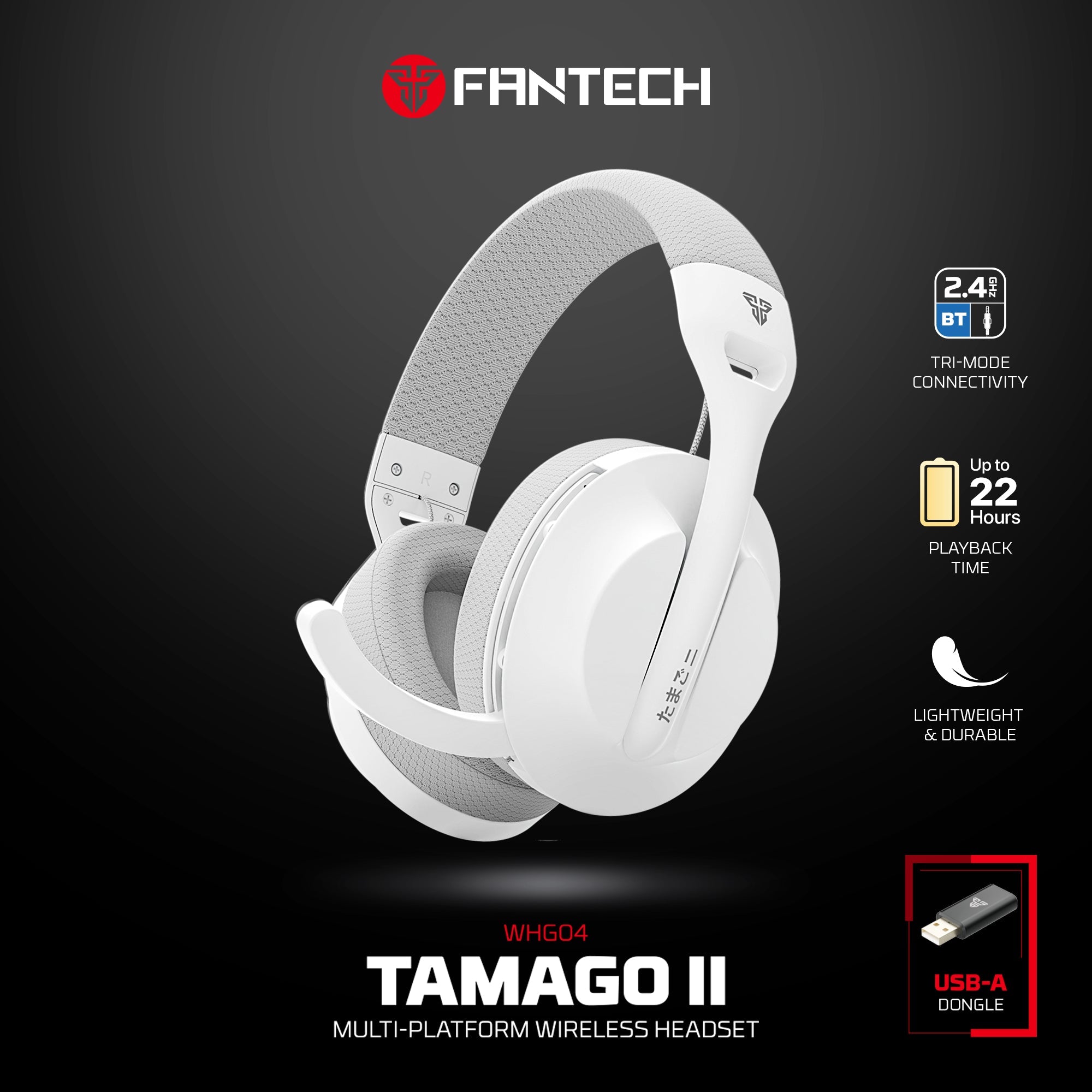 FANTECH WHG04 TAMAGO II Multi-Platform Wireless Gaming Headset White - CompuMe