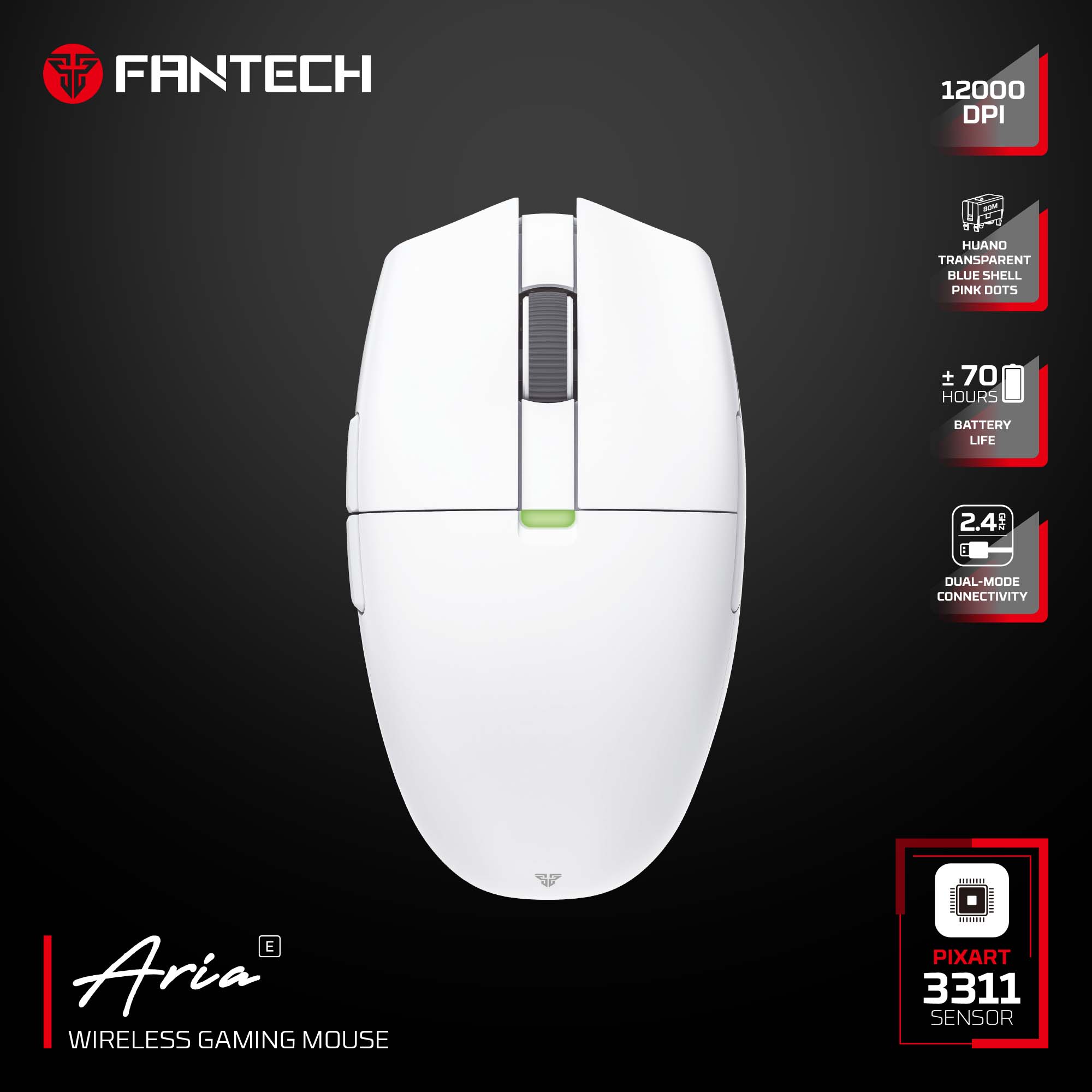 FANTECH ARIA XD7E WIRELESS GAMING MOUSE - White - CompuMe