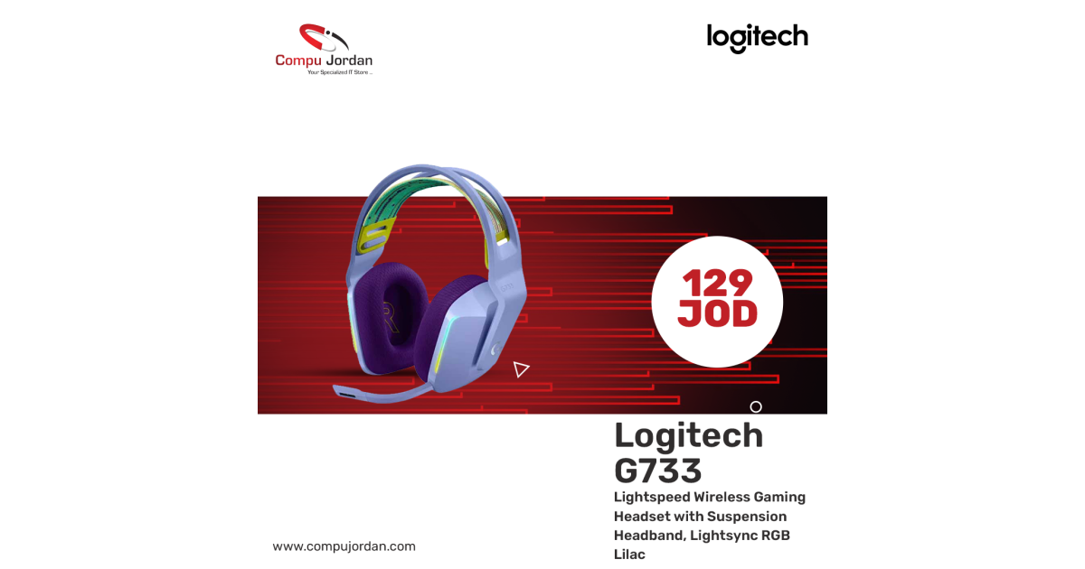 Logitech G733 Lightspeed Wireless Gaming Headset with Suspension Headband, Lightsync RGB-Lilac Logitech G733 Lightspeed Wireless Gaming Headset with Suspension Headband, Lightsync RGB-Lilac