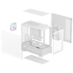 DeepCool CG380 3F Panoramic ATX Mid-Tower Case 3x Pre Installed ARGB Fans , Support Back Connectors & Up to 360mm +240mm Radiators, Front 2x USB3.0 1x USB C , White