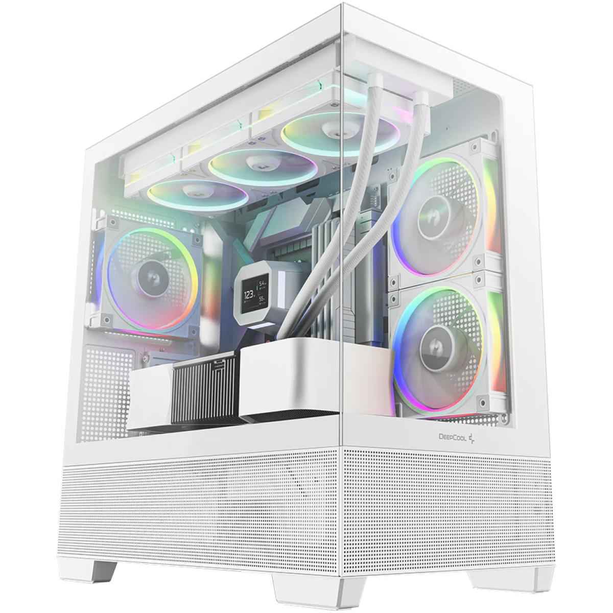 Deepcool Cg380 4f Panoramic Atx Mid Tower Case 3x Pre Installed Argb Fans , Support Back Conneors & Up To 360mm +240mm Radiators, Front 2x Usb3.0 1x Usb C , White