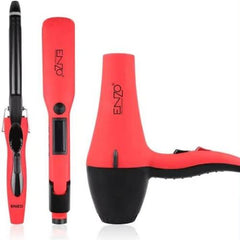Enzo Set Hair Dryer & Straightener, Curler, Red - EN-6306