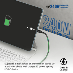 Promate powerbolt240-2M 240W Super Speed Fast Charging USB-C Cable - Black