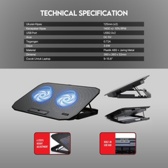 Fantech NoteBook Cooler NC13 Two Fan Suitable For 9-15.6 Inch Laptop