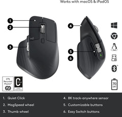 Logitech MX Master 3S - Bluetooth Wireless Performance Mouse - Black