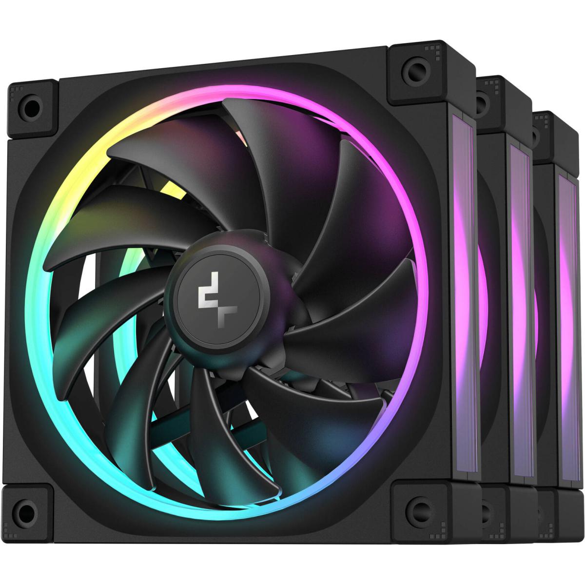 Deepcool Fl12 120mm Case Fans, 2150 Rpm Fan Speed, 55 Cfm Fan Airflow, Fluid Dynamic Bearing Type, 4 Pin Pwm Fan Conneor, Addressable Rgb Led, Pack Of 3, Black - CompuMe