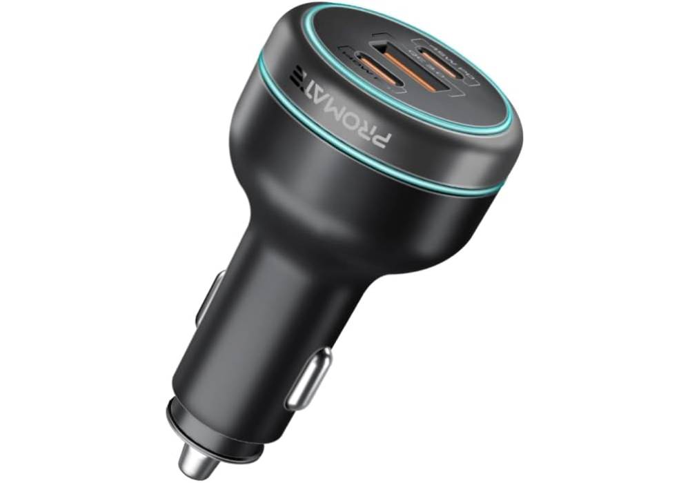Promate 230W Car Charger with Dual Power Delivery and Quick Charge Ports, 140W USB-C QC 3.0 Port, 45W USB-C, 45W USB-A, Heat-Resistant, and Surge Protection, for iPhone 17,MacBook Pro, PowerDrive-230