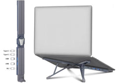 Portable Laptop Stand with Hidden Docking Station - Adjustable, Foldable, USB-C Ports, USB PD - Enhance Your Workstation Today, Grey