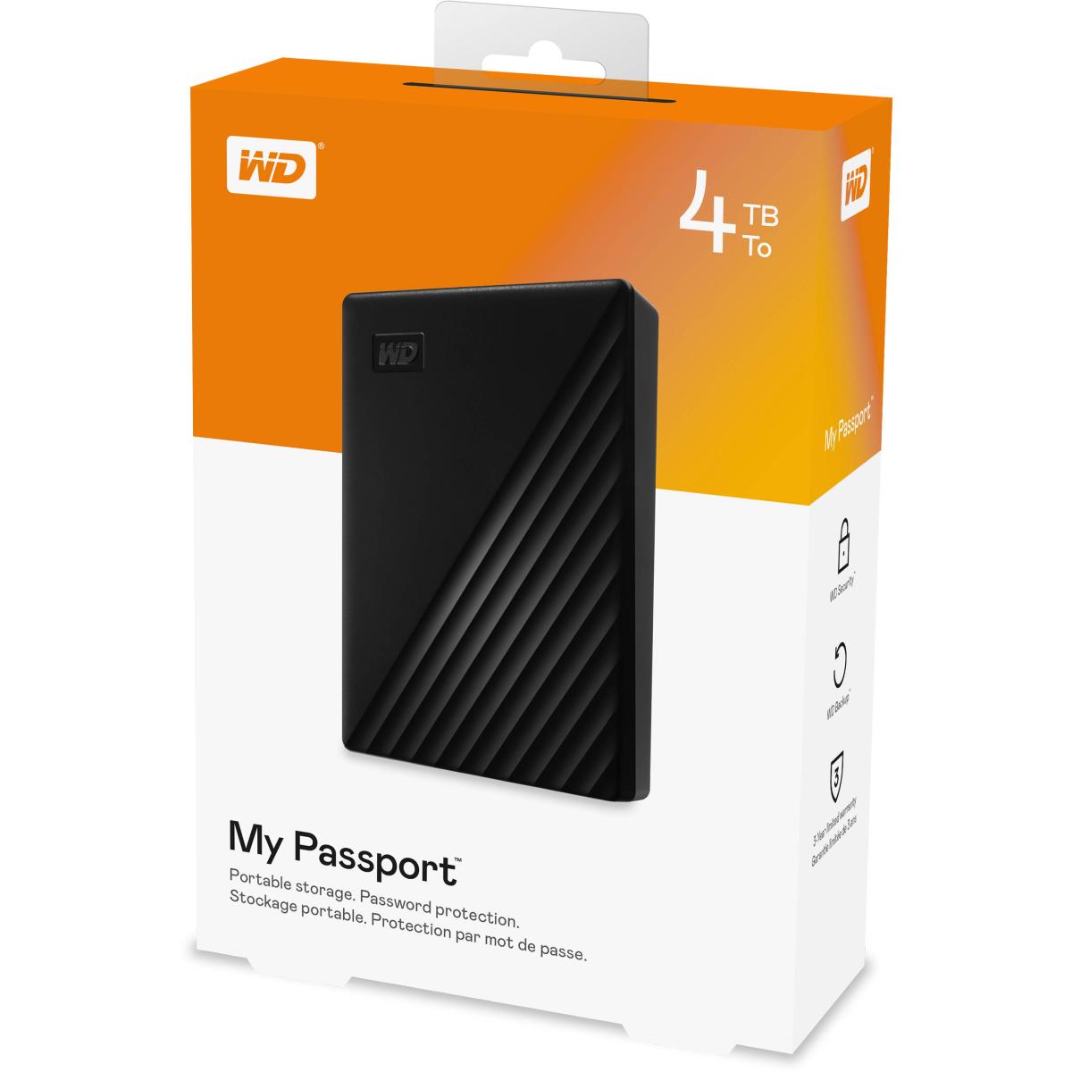 WD 4TB My Passport Portable External Hard Drive with backup software & Password Protection