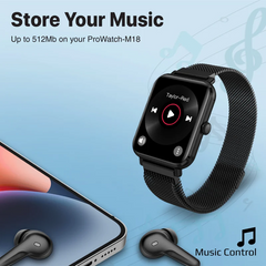 Promate PROWATCH-M18 SuperFit Smart watch with Media Storage - Graphite