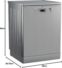 Beko Free Stand Dishwasher A++, 6Programs, 15Set, 2Racks, 3Sprays, Silver - BDFN 16422S