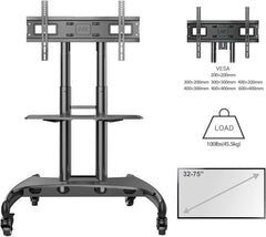 NB North Bayou AVA1500-60-1P TV Cart Rooling TV Stand with Wheels for 32 to 75 Inch (Black)