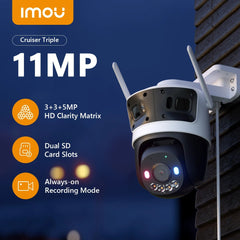 Imou Cruiser Triple Lens Outdoor 11mp Camera 2 Red Bule Warning Light Ptz Wifi Camera Vehicle & Human Deteion Surveillance Monitor