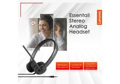 Lenovo Essential Stereo Analog Headset, VOIP, 180 Degree Microphone, Fits standard 3.5mm port with your laptop or workstation, Comfort fit ear piece