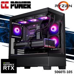 CC Power 5060TI-105 Gaming PC NEW 7Gen AMD Ryzen 5 7500F 6-Cores w/ Nvidia RTX 5060 TI 8GB DDR7 & DDR5 Memory & Advanced Air Cooler