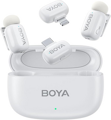 BOYA Mini Wireless Microphone for iPhone/Android/PC/Tablets with USB C/Lightning Plug - White