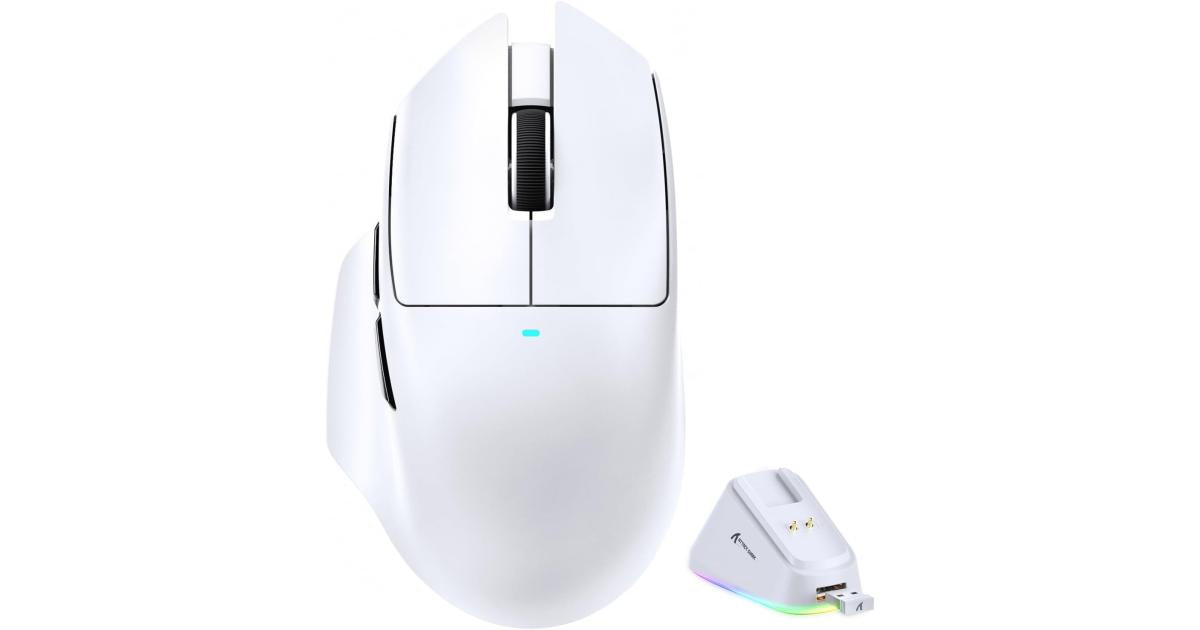 ATTACK SHARK V6 65g Wireless Gaming Mouse with RGB Magnetic Charging Dock, BT/2.4G Wireless/Wired Mouse 1K Polling, PixArt PAW3311 Sensor, 25K DPI, Programmable Gamer Mice for PC/Win/Mac (White)