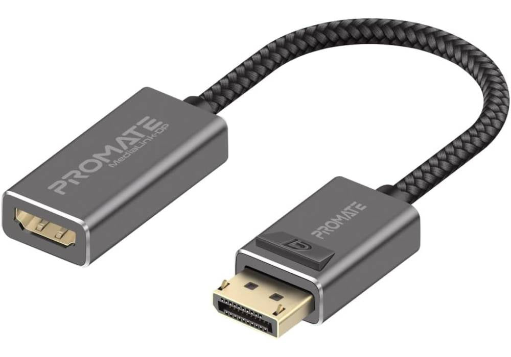 Promate DisplayPort to HDMI Adapter, Ultra HD 4k Male to Female DP to HDMI Converter Video Display Cord with Gold Platted Connectors, Nylon Cable, Uni-Directional Display for iMac, HP, MediaLink-DP