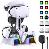 RGB Charging Station for PSVR 2/ PS5 Edge/ PS5 Controller with AC Adapter, PSVR2 Stand with PS VR2 Accessories for PS5VR2 Headset and Dualsense Controllers+ VR2 Charging Dock+ 10 Light Mode