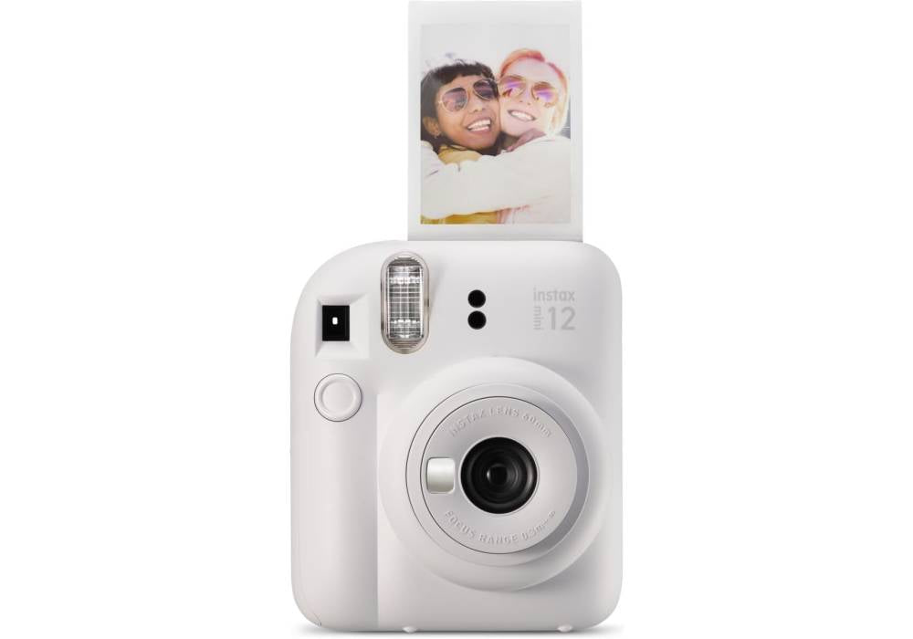 Fujifilm Instax Mini 12 Instant Camera - Clay White | Built-in Selfie Mirror & Macro Mode, Automatic Exposure, High-Performance Flash, Twist-to-Power Lens, 0.3m to Infinity Range, Parallax Correction, Uses Instax Mini Film