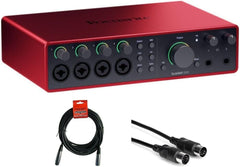 Focusrite Scarlett 18i16 USB-C Audio/MIDI Interface (4th Generation) Bundle with XLR- XLR Cable (2 Pack), Hosa Mid-310 Black 10 ft. Midi cable (2 Pack)