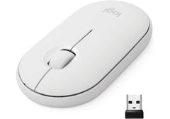 Logitech Pebble Mouse Slim Bluetooth or 2.4 GHz Receiver Wireless Mouse, Portable, Lightweight, Customizable Button, Quiet Clicks, Easy-Switch for Windows, macOS, iPadOS, Android, Chrome OS - Off White