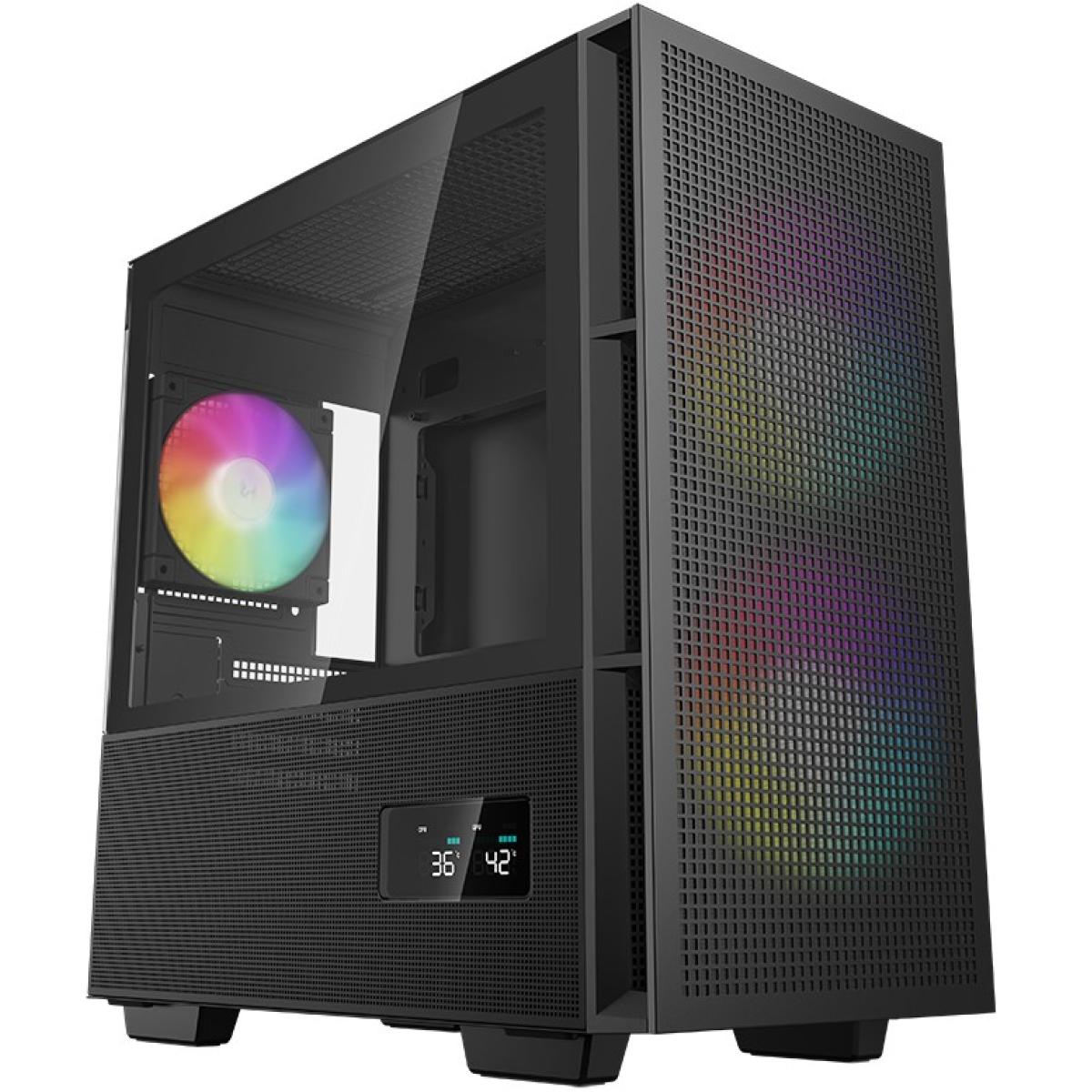 Deepcool Ch360 Digital Micro Tower High Air Flow W/ 2x140mm + 1x120mm Argb Fans Real Time Dual Status Digital Display Black