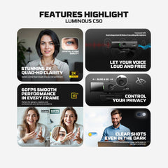 Fantech Luminous C50 Quad High-Definition Webcam 2K Quad-HD Support 60 FPS & 3D Noise Cancelling Mic