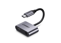 UGREEN 2-in-1 USB-C to 3.5mm Audio + USB-C Adapter with DAC Chip & PD Charge - Grey (CM231)