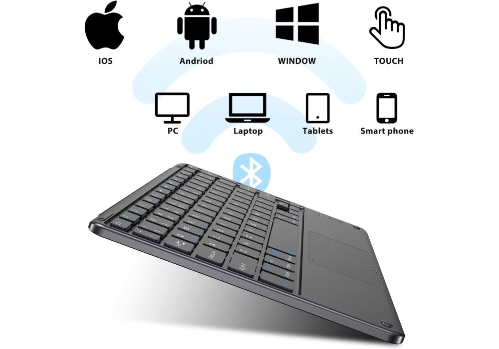 Blackview K1 Bluetooth Keyboard with Touchpad, Ultraslim Ultralight Ergonomic Design, Universal Tablet Keyboard QWERTY Layout, Wireless Keyboard for iOS, Android, Windows