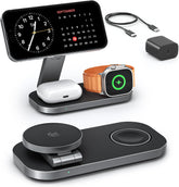 3-in-1 Charging Station for Apple Device, Qi2 25W Certified Magnetic Wireless Foldable Fast Charger Stand Compatible with MagSafe for iPhone 17e/17/16/15/14/13/12/Air Series, Apple Watch & AirPods