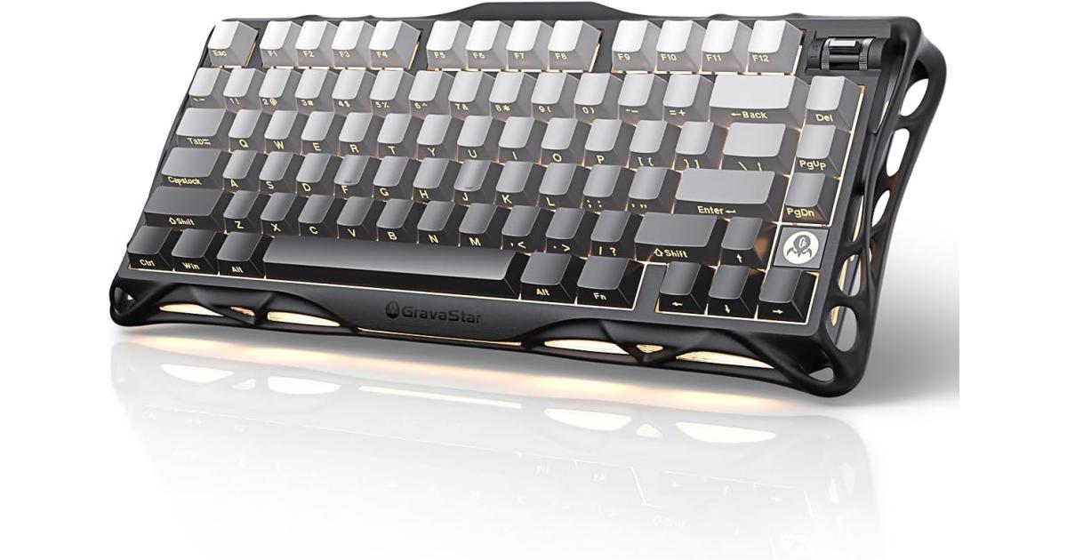 GravaStar Mercury K1 75% Wireless Mechanical Gaming Keyboard, Aluminum Alloy, Gasket Compact Custom Keyboard Hot-Swap Socket, Linear Switches, RGB Backlit - Gradient Black