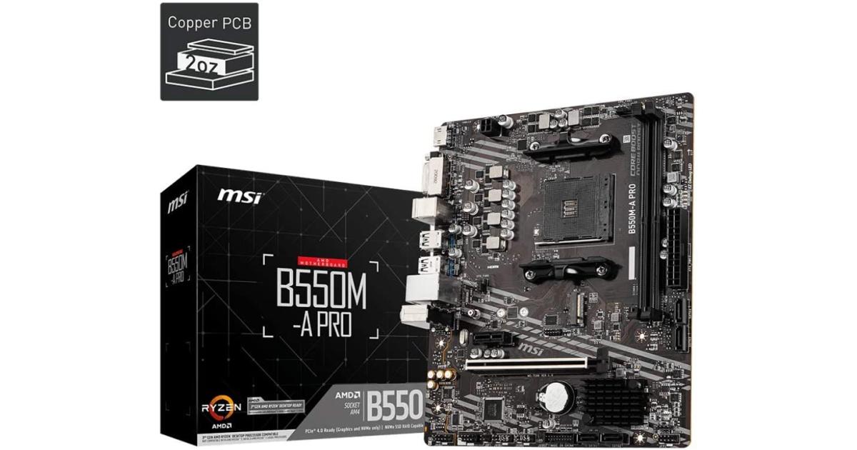 MSI B550M-A PRO ProSeries Micro-ATX Motherboard AMD Ryzen, AM4, DDR4, PCIe 4.0, SATA 6Gb/s, M.2, USB 3.2 Gen 1