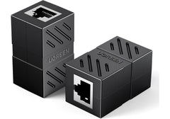 UGREEN RJ45 Coupler 2 Pack, Ethernet Extender 1000Mbps in Line Coupler Cat7 Cat6 Cat5e Cable Connector Ethernet Adapter Female to Female Black