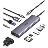 UGREEN USB-C Hub, 10-in-1, Input (1*USB-C),Output(1*HDMI,1*VGA,3*USB-A,1*RJ45.1*SD Card Slot ,1*TF Card Slot,1* 3.5mm Audio),Video(HDMI,VGA),USB(USB-A),PS(USB-B),Ethernet (RJ45),Card Reader (SD/TF Card Slot),100W Power,CM498/15601 | CM498/15601 | OS | Jor