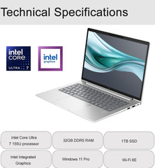 HP EliteBook 640 G11 Business AI PC Laptop (14" FHD+, Intel Core Ultra 7 155U, 32GB DDR5 RAM, 1TB SSD, 12-Core (> i7-1355U)), HP Wolf Security, 2x Thunderbolt 4, Backlit, FHD Webcam, Wi-Fi, Win 11 Pro