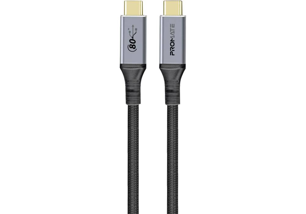Promate PowerBolt5-80G USB4 Cable 80Gbps Data Transfer, 240W Power Delivery, 8K Ultra HD Display Support, USB-C to USB-C 1.2M Cable, Compatible with Thunderbolt 5, Durable Build Black