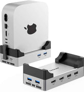 Mac mini M4 Dock, 40Gbps Docking Station Stand with 8TB M.2 NVMe SSD Enclosure, Dual HDMI 4K@60Hz, 4×USB-A (10Gbps), 2×USB-A 2.0, PD30W, Wi-Fi Friendly Design, USB Hub for Mac mini M4&M4 Pro