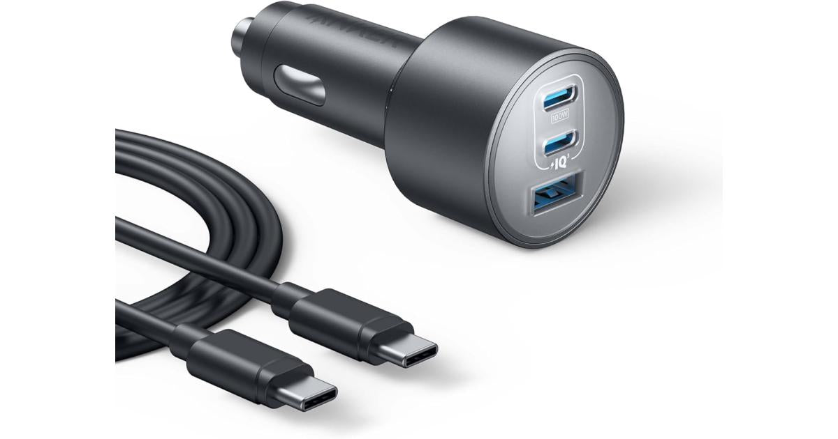 Anker USB-C Car Charger, Ultra-Fast 100W USB-C1 Port, 167.5W Max 3-Port Ultra-Compact Type-C Fast Car Charger.