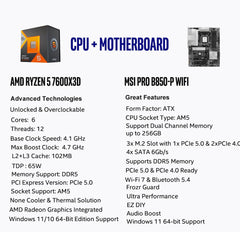 Micro Center AMD Ryzen 5 7600X3D CPU Processor with MSI PRO B850-P WiFi Motherboard (ATX, AM5, DDR5, PCIe 5.0, M.2 Gen5, Wi-Fi 7)