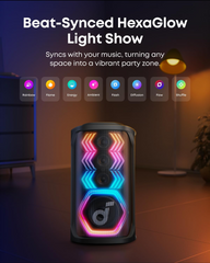 Soundcore Rave 3S AI Party Speaker with 2 Wireless Microphones, 200W Sound, AI Vocal Removal, Reverb, Light Show, 12H Playtime, Portable Bluetooth