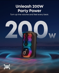 Soundcore Rave 3S AI Party Speaker with 2 Wireless Microphones, 200W Sound, AI Vocal Removal, Reverb, Light Show, 12H Playtime, Portable Bluetooth
