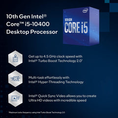 Core i5-10400 Desktop Processor 6 Cores up to 4.3 GHz LGA1200 (Intel 400 Series Chipset) 65W, Model Number: BX8070110400